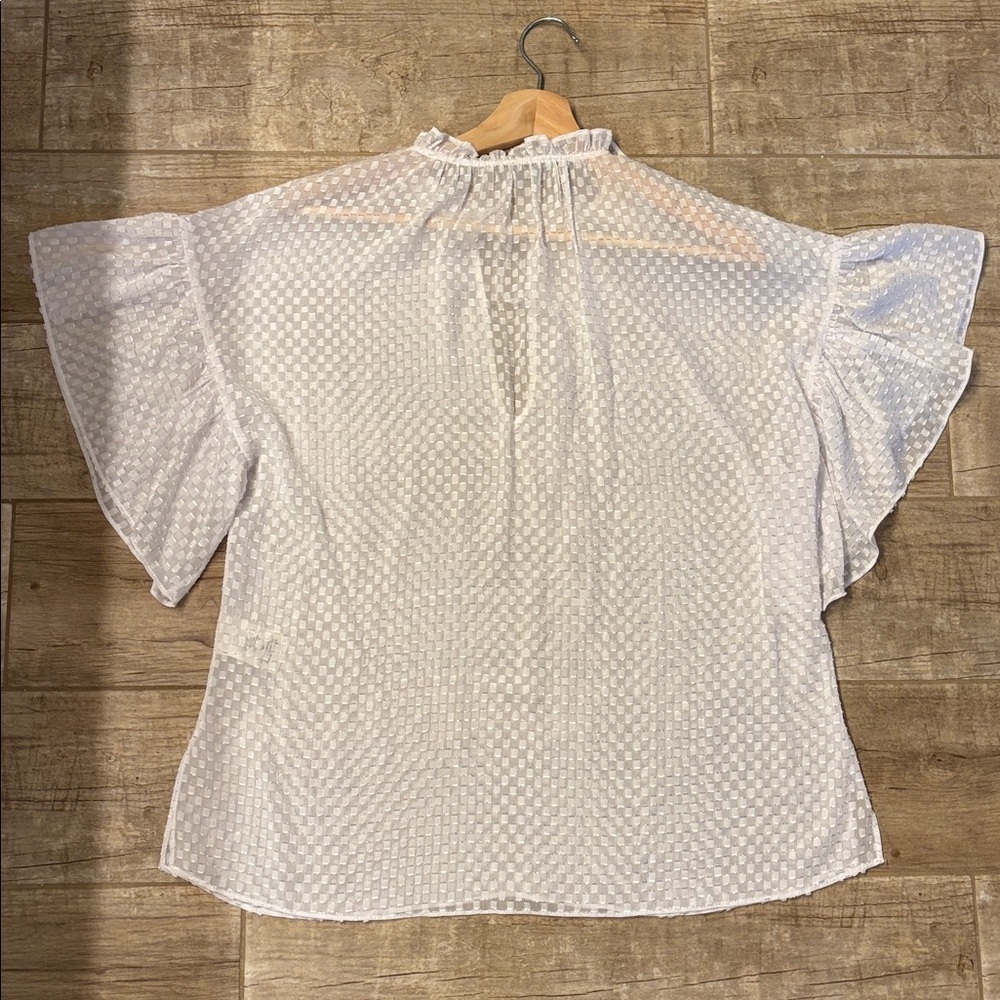 Alice + Olivia Sheer White Ruffle Blouse- NWT - Picture 4 of 4